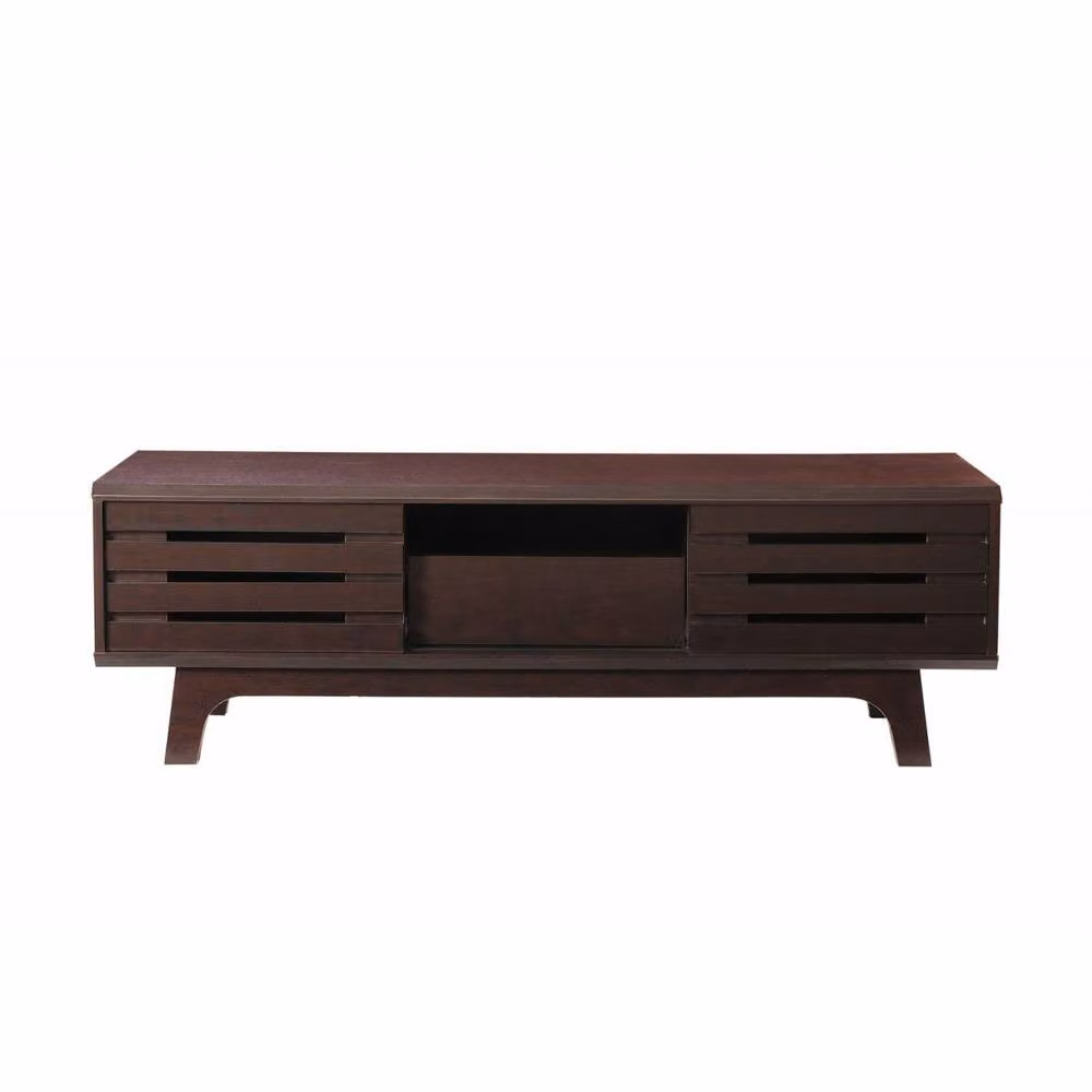 Timber Art Design Essentials TV Cabinet with Sliding Slatted Door in Brown Wenge Wood Effect, W/D/H: 140 x 40 x 45 cm – 2