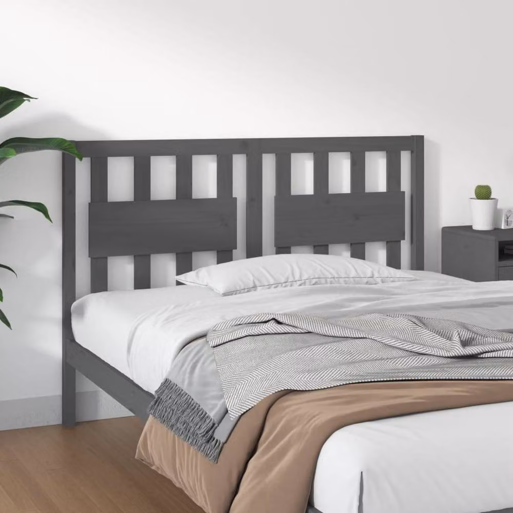 Berkfield Home Beautiful Bed Headboard in Grey Solid Pine Wood, W: 125.5 cm, D: 4 cm, H: 100 cm – 2
