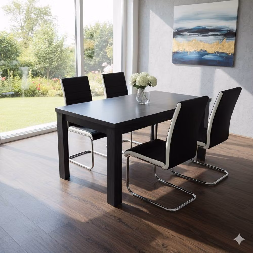 KOSY KOALA Arrow Charcoal Dining Table Set with 4 Faux Leather Chairs, Rectangular W/D/H: 120 x 77 x 75 cm – 2
