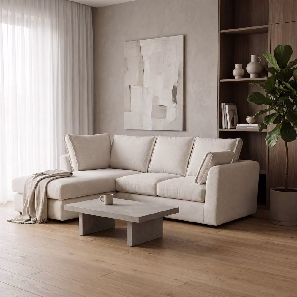 Abakus Direct Sydney Relaxed Linen Left Facing Corner Sofa with Plush Chaise in Beige – 2