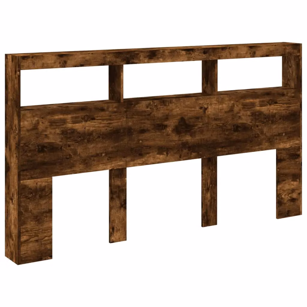 Berkfield Home Modern Smoked Oak Headboard Cabinet with LED Lighting and USB Charging Port, Brown, W/D/H: 180 x 17 x 102 cm – 3