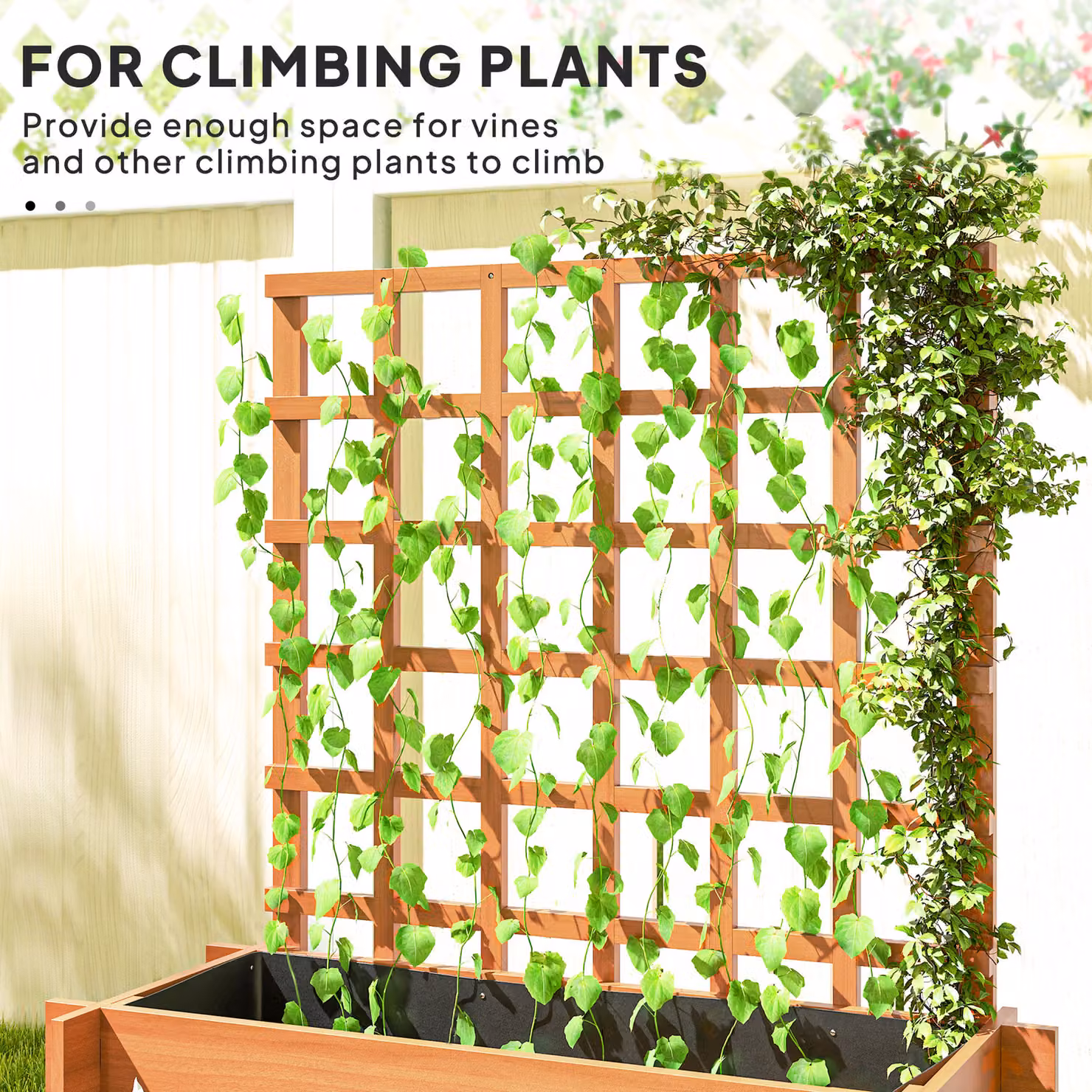 Outsunny 3 Tier Wooden Garden Planters with Trellis for Vine Climbing, Brown, W/D/H: 95 x 95 x 110 cm – 3