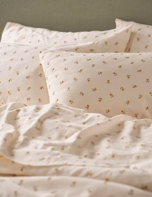 Piglet In Bed 2 Pack Linen Rich Posy Bud Pillowcases in Yellow Mix
