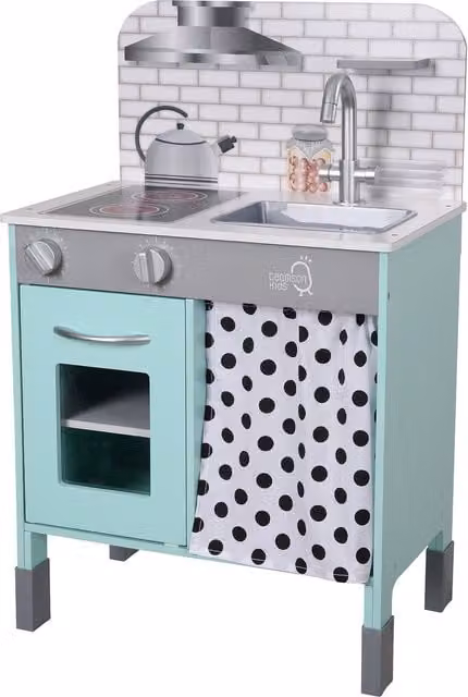Teamson Kids Little Chef Philly Modern Wooden Kitchen Playset in White, Green and Silver