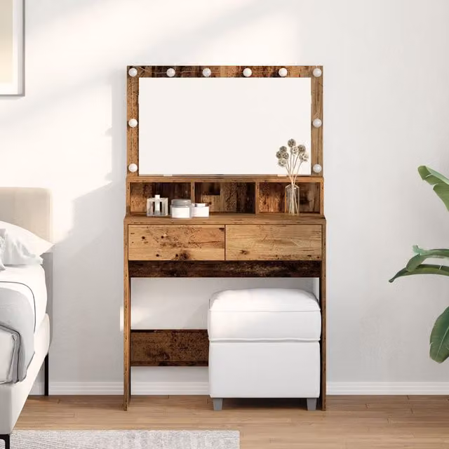 Berkfield Home Hollywood LED Dressing Table in Brown and Multicolour Wood Finish
