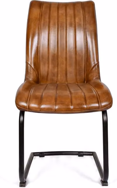 North Interiors Brown Leather Industrial Dining Chair with Cantilever Metal Base
