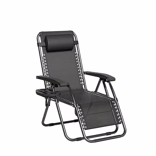 MCC Direct Zero Gravity Reclining Sun Lounger with Textilene Fabric and Metal Frame in Black – 1