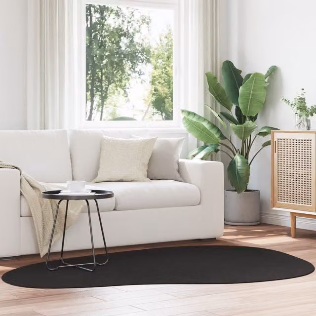 Berkfield Home Modern Oval Black Polypropylene Area Rug, W: 140 cm x D: 200 cm