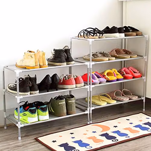 AMOS 10 Tier Extendable Shoe Rack Organiser with Grey Waterproof Non-Woven Fabric Shelves, H 173 x W 57 x D 28 cm – 2