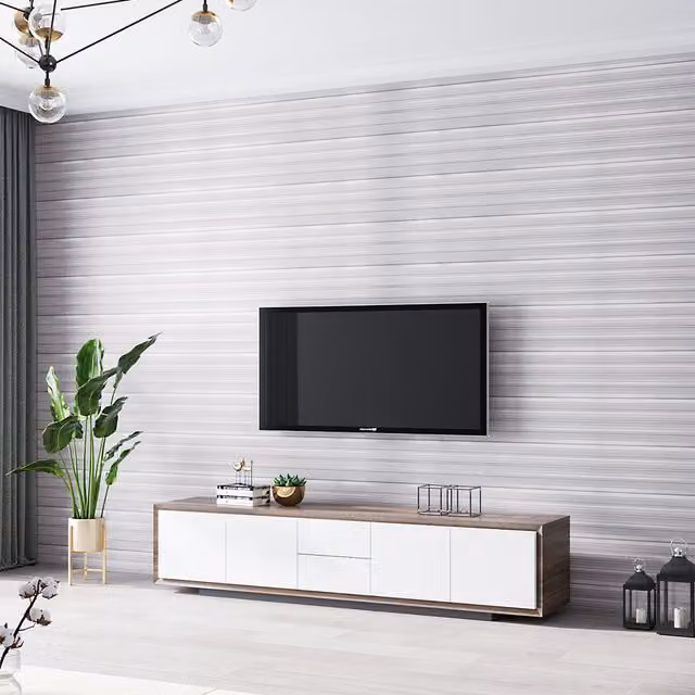 Garden Sanctuary Modern Abstract Striped Wallpaper Roll in Silver and Grey