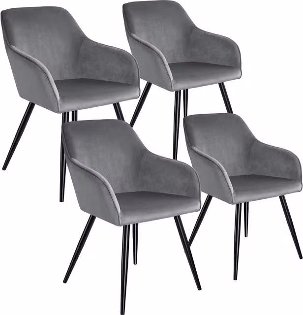 tectake Set of 4 Marilyn Dining Chairs in Grey Velvet with Black Metal Legs – 7
