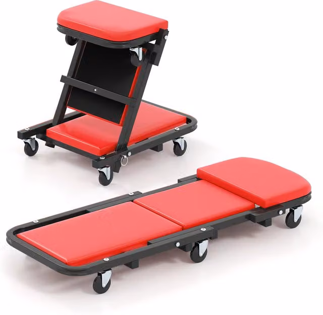 Costway 2-in-1 Folding Low Profile Mechanic Creeper in Red