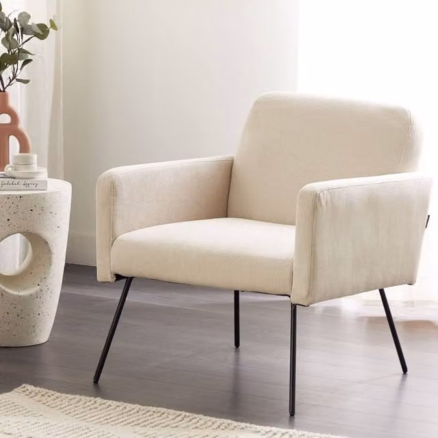 Wyld Haus Belmont Armchair in Beige Corduroy with Black Metal Legs – 1