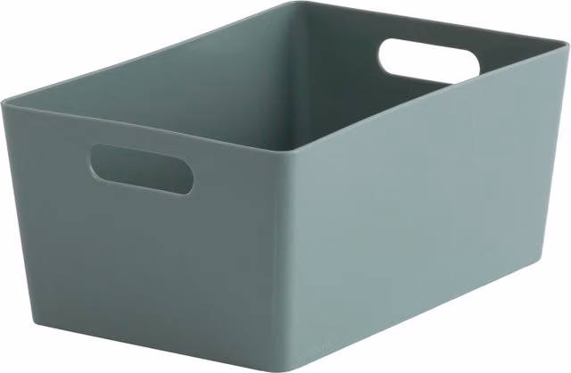 Opaque Plastic Freestanding Basket with Handles in Sage Green