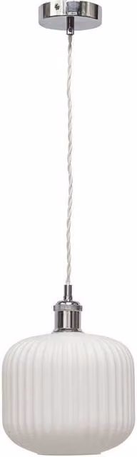 First Choice Lighting Bento Retro Pendant Fitting with White Ribbed Glass and Chrome Finish – 1
