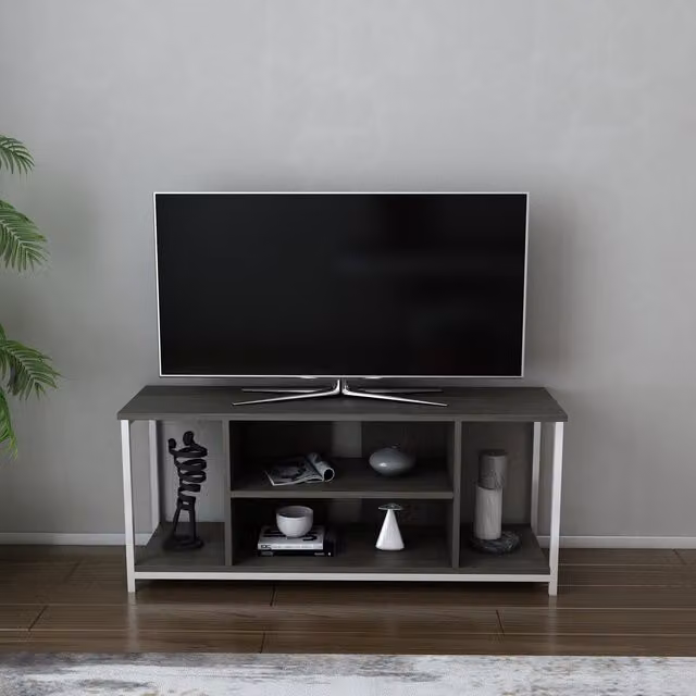 Rinaldo Modern TV Unit in White and Brown, W: 120 cm, D: 51 cm, H: 51 cm