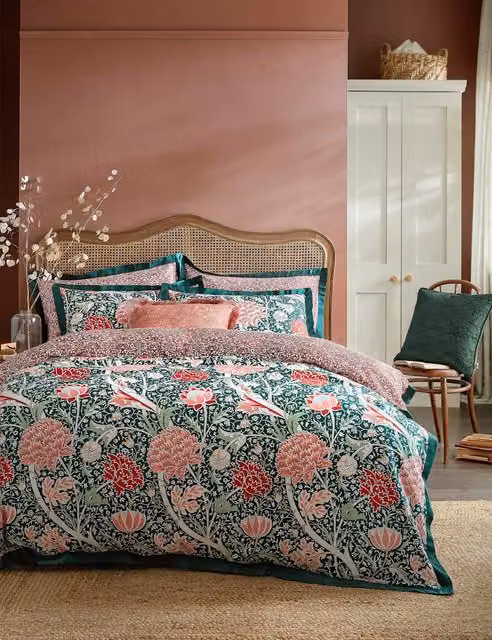 William Morris At Home Floral Art Nouveau Pure Cotton Bedding Set, Green Mix, W: 140 cm, L: 200 cm