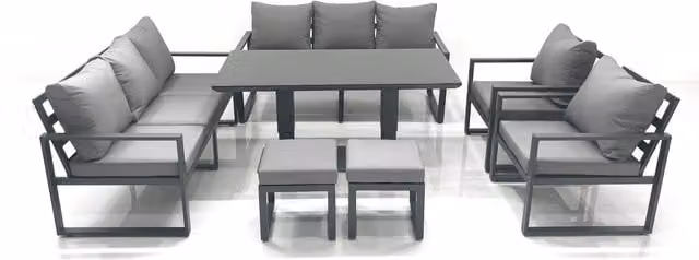 Fimous Aluminium Garden Sofa Dining Set with Adjustable Table in Dark Grey and Black