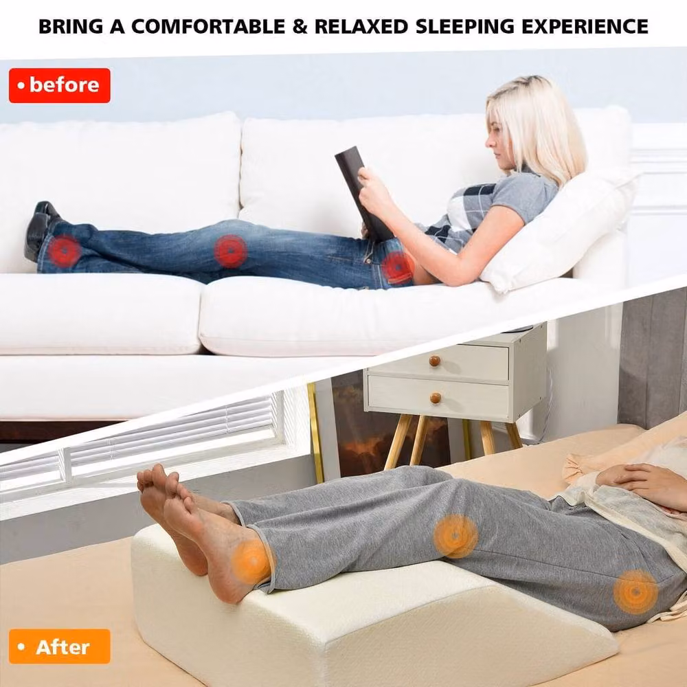 Kelvenix White Memory Foam Wedge Leg Rest Pillow with Removable Cover – 3