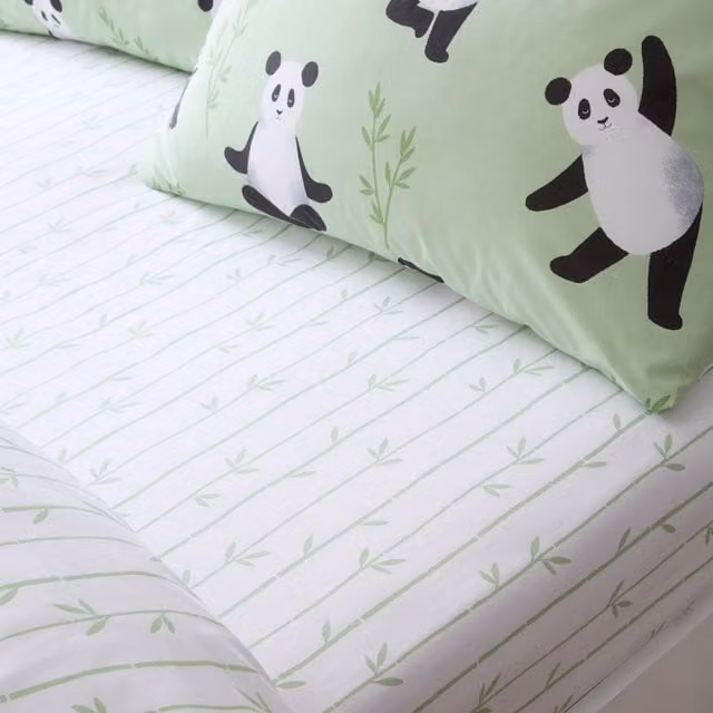Catherine Lansfield Panda Paws Easy Care Green Cotton Blend Fitted Sheet for Children