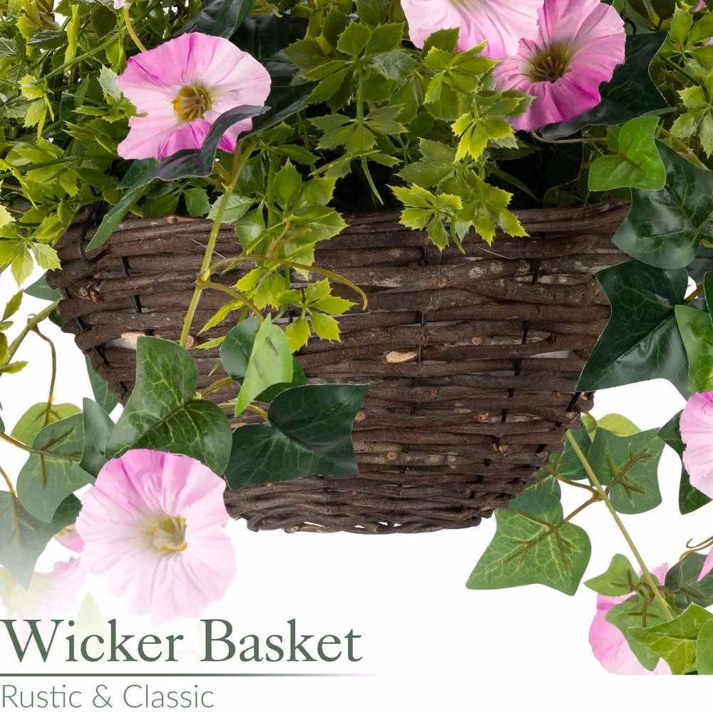 Christow Pink Artificial Petunia Wicker Hanging Basket with UV Resistant Foliage, Diameter: 25 cm – 4