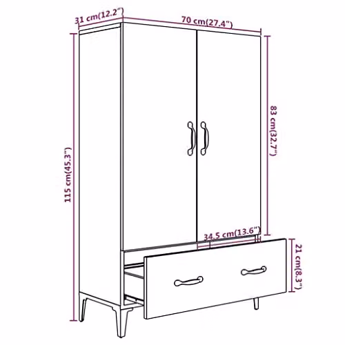 vidaXL Industrial Highboard in Smoked Oak, W/D/H: 70 x 31 x 115 cm – 3