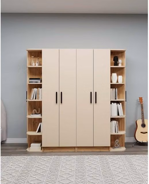 Destina Home Linda-Luses Wardrobe Set of 2 with Cabinets and Shelves in Beige and Orange