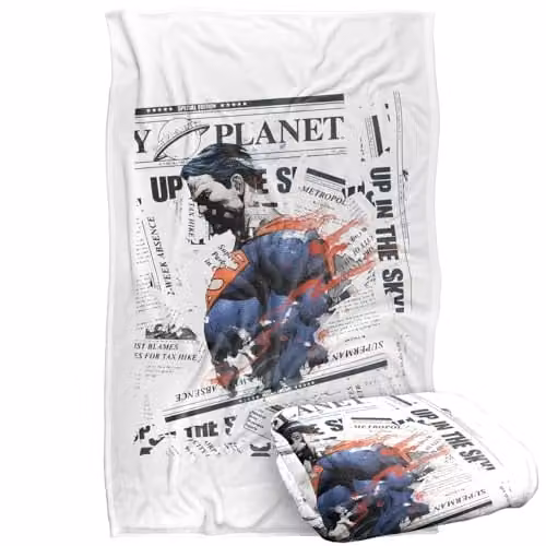 Warner Bros. Superman Newspaper Watercolor Super Soft Fleece Throw Blanket, Multicolour, W: 91 cm, L: 147 cm