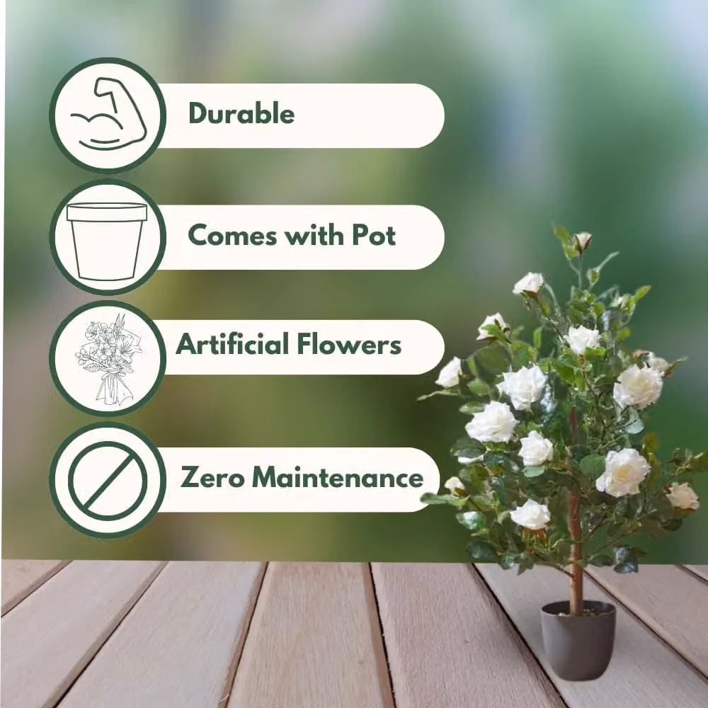 Marco Paul 80cm Artificial White Rose Plant – 3