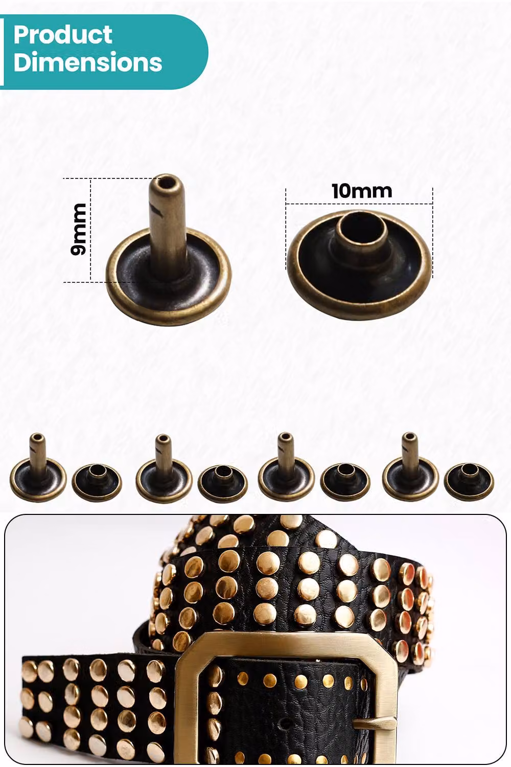 Neel Blue 10mm Double Cap Rivet Tubular Metal Studs and Leather Rivets, Bronze, 100pcs – 2