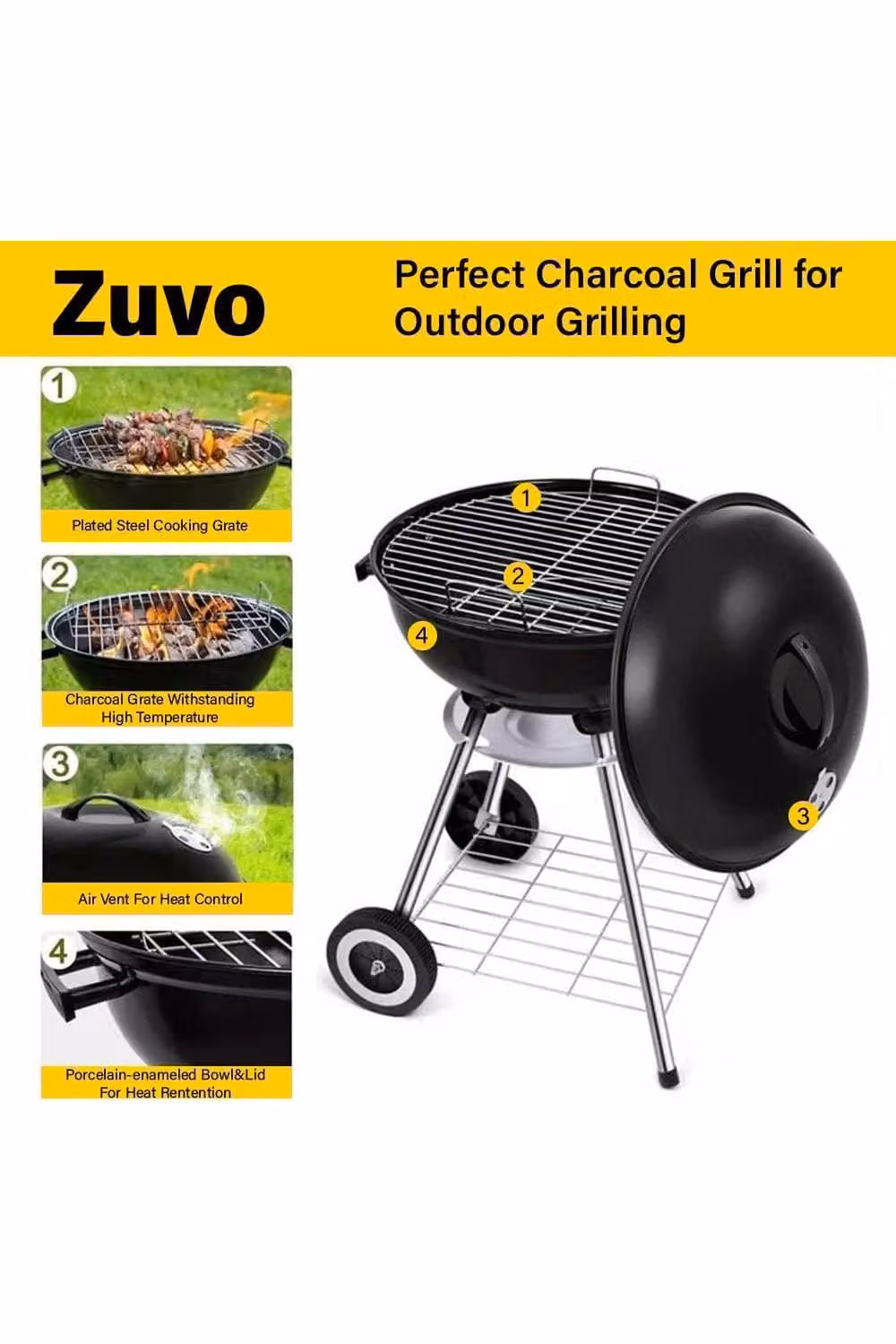 Dyzi 45cm Round Charcoal Kettle BBQ Grill in Black – 2