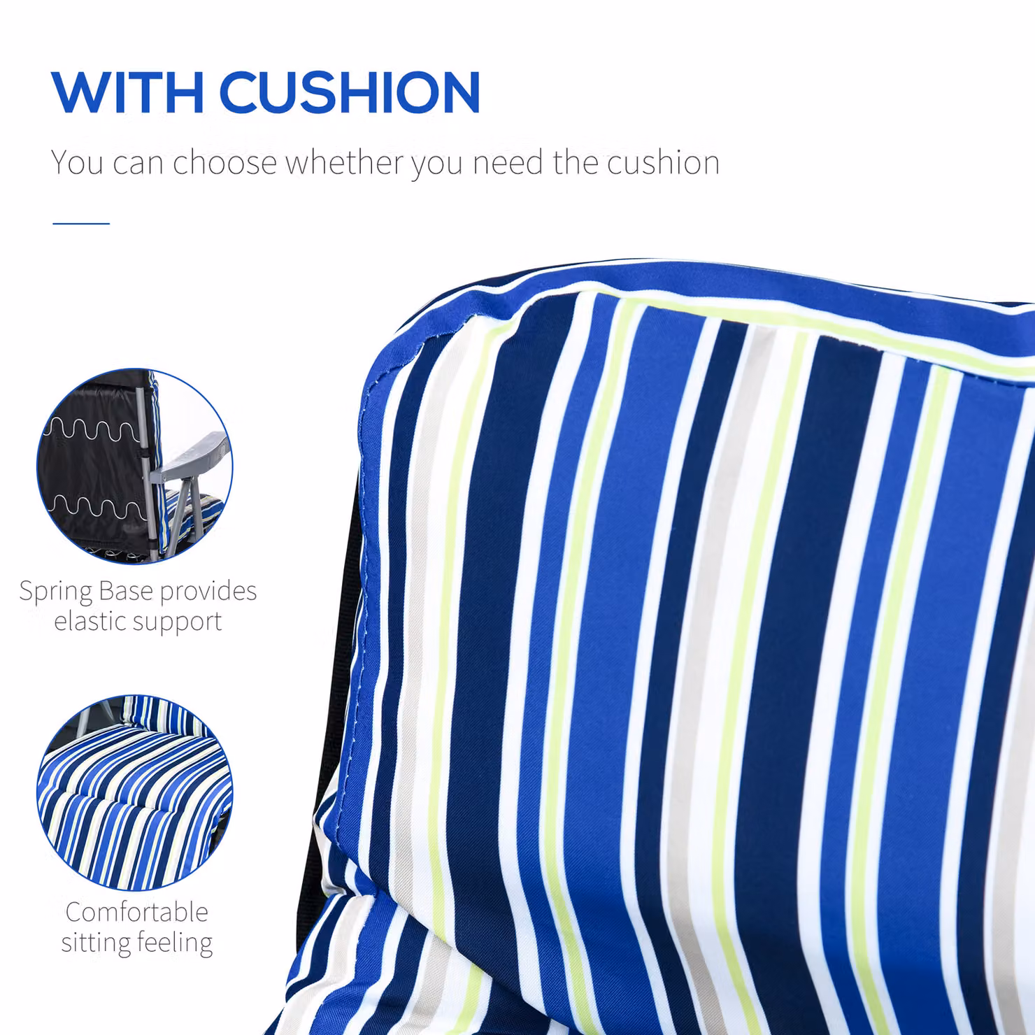 Outsunny Set of 2 Blue and White Striped Garden Sun Loungers with Weatherproof Cushions and Adjustable Recliners – 4