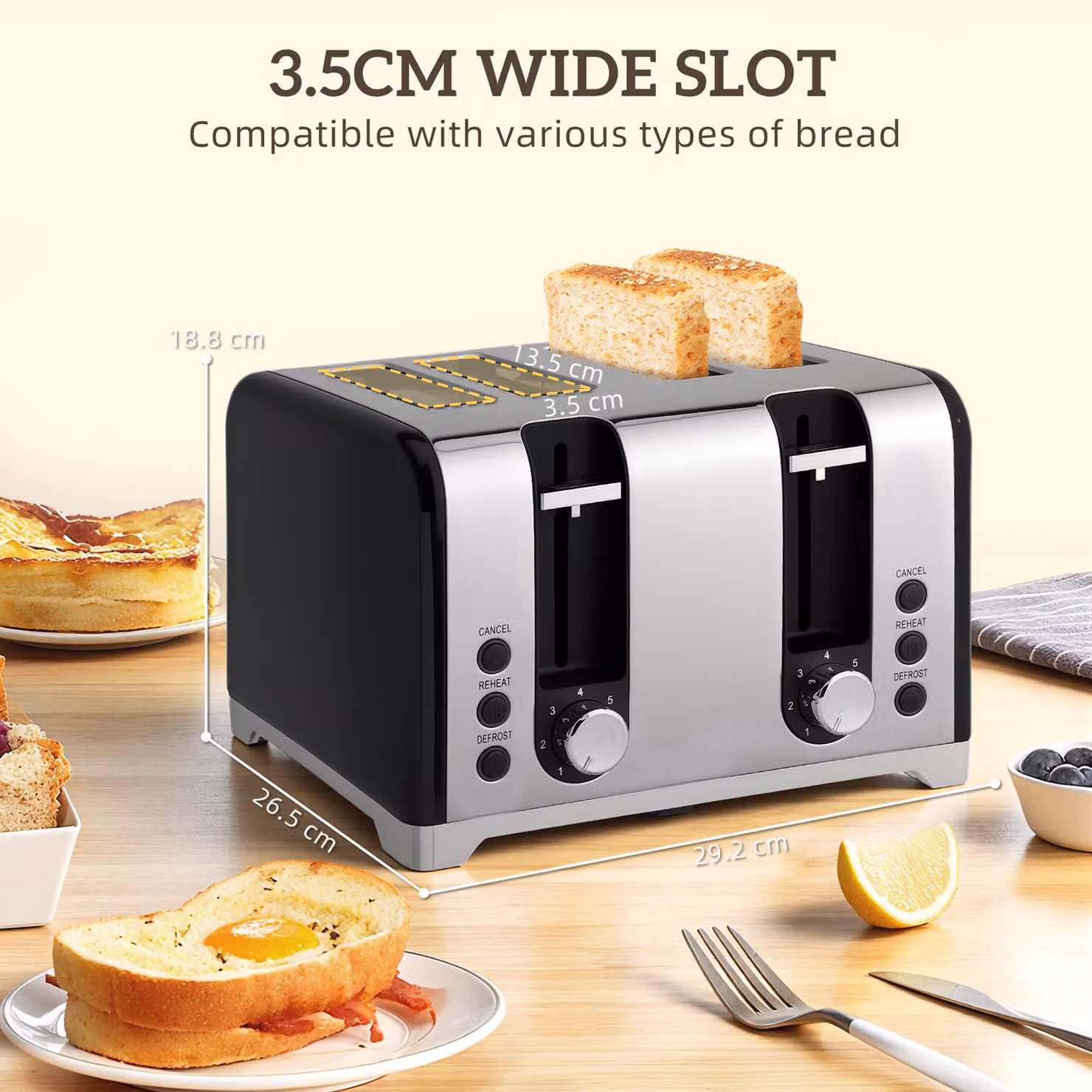 HOMCOM Kettle and Toaster Set in Black, featuring a 1.7 l 3000W Rapid Boil Jug Kettle with Strix Thermostat and Limescale Filter, and a 4 Slice Toaster with 7 Browning Controls and Crumb Tray – 5