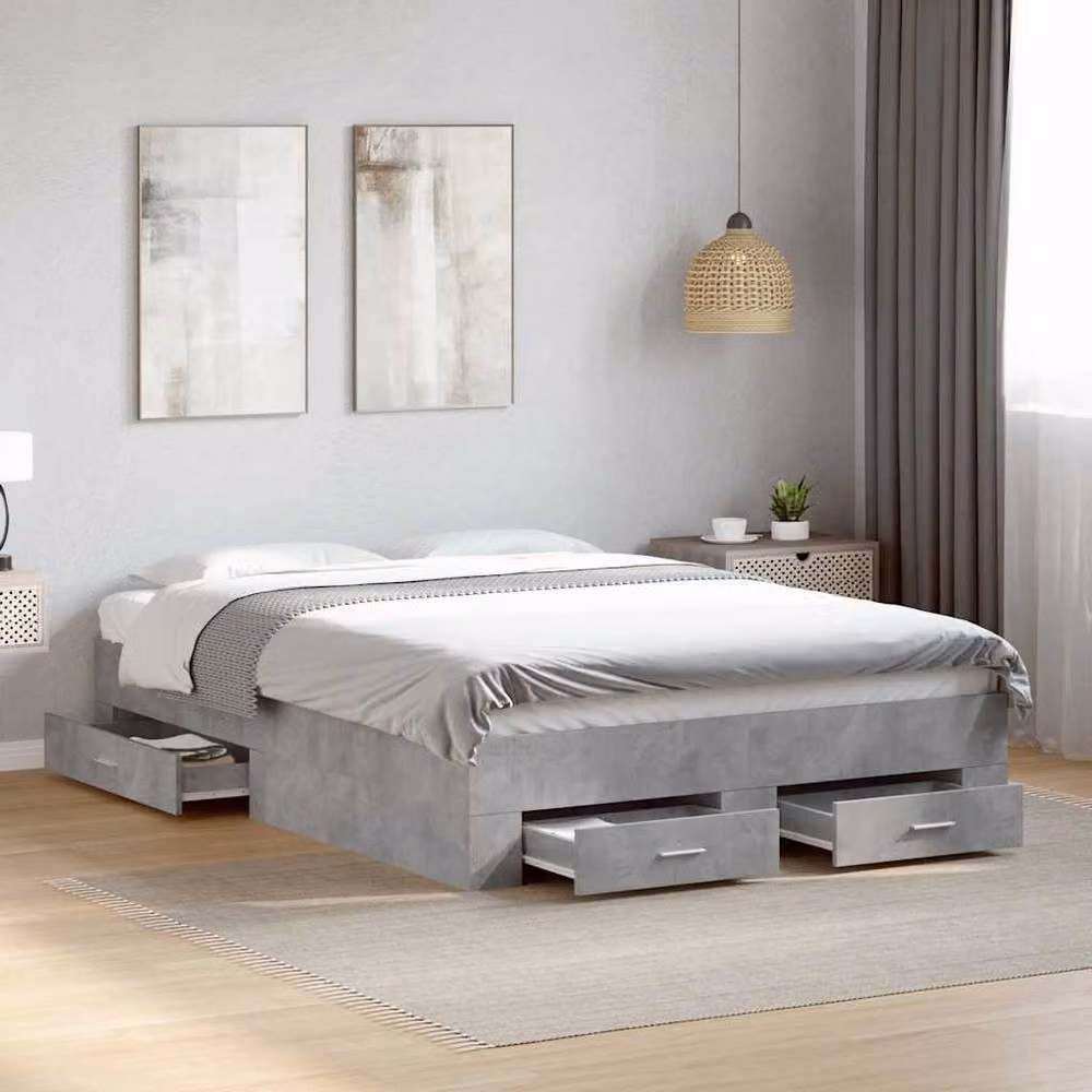 Berkfield Home Modern Bed Frame with Drawers in Concrete Grey, W/D/H: 135 x 190 cm – 2