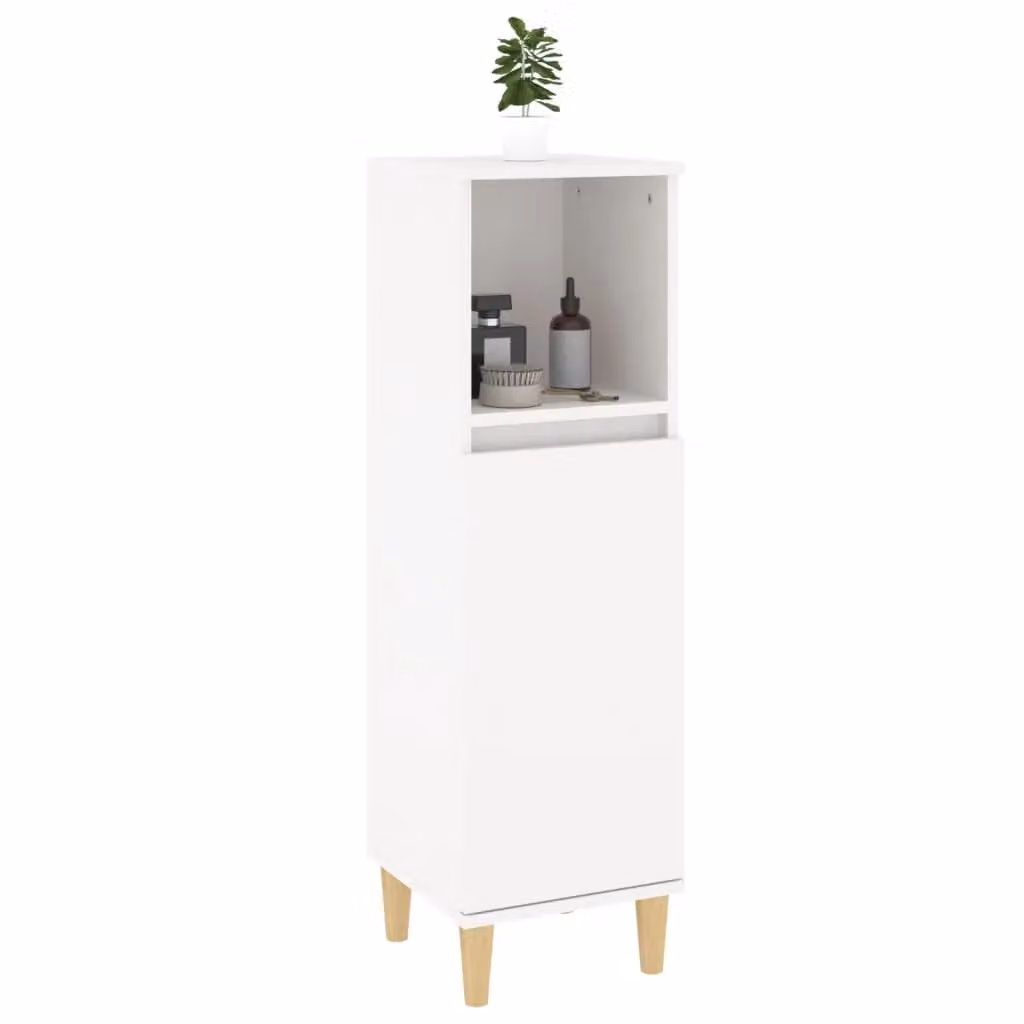 Berkfield Home White Freestanding Bathroom Cabinet with Hinged Doors and Open Shelf, W/D/H: 30 x 30 x 100 cm – 2