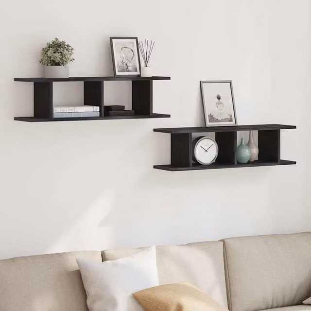 Berkfield Home Wall Shelves, 2 Piece Black Oak MDF, W/D/H: 75 x 20 x 18 cm – 1