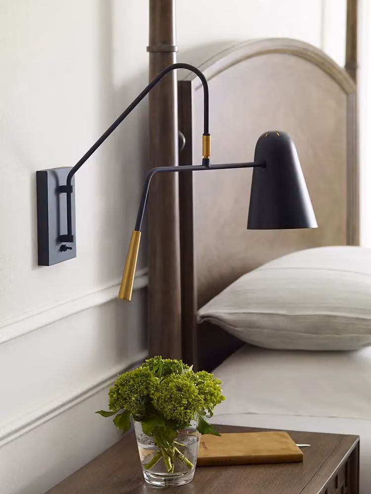 Loops Adjustable LED Wall Light in Black with Brass Accents, E27 60W – 2
