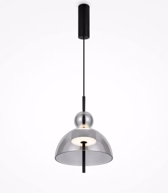 Netlighting Bangkok Modern Dome Pendant Light in Black with Smoky Glass Shade, 25 cm, 3000K, 1300lm