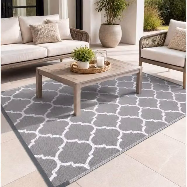 FLAVORA Reversible Geometric Outdoor Mat in Grey, W/D: 120 x 183 cm