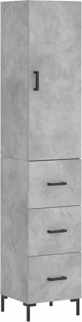 Berkfield Home Industrial Highboard in Concrete Grey, W/D/H: 34.0 x 34.5 x 180 cm
