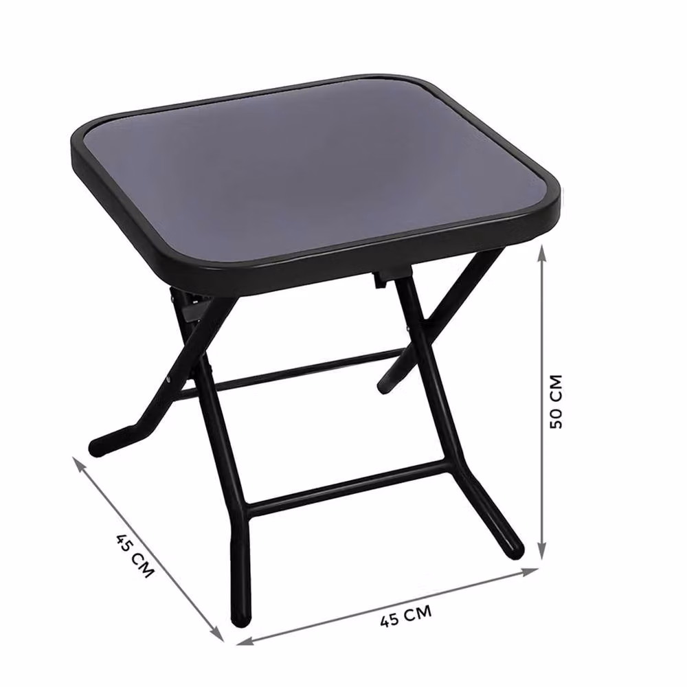 Nordara Grey Folding Glass Top Small Side Table and Portable Garden Stool – 2