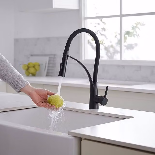 Heable Matte Black Single-Lever Pull-Down Dual-Spray Kitchen Mixer Tap with Ceramic Disc Technology – 1