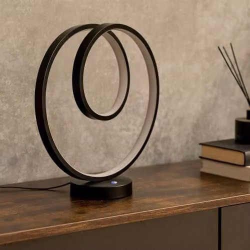 ValueLights Matt Black Loop Table Lamp with Integrated LED and Touch Button – 1