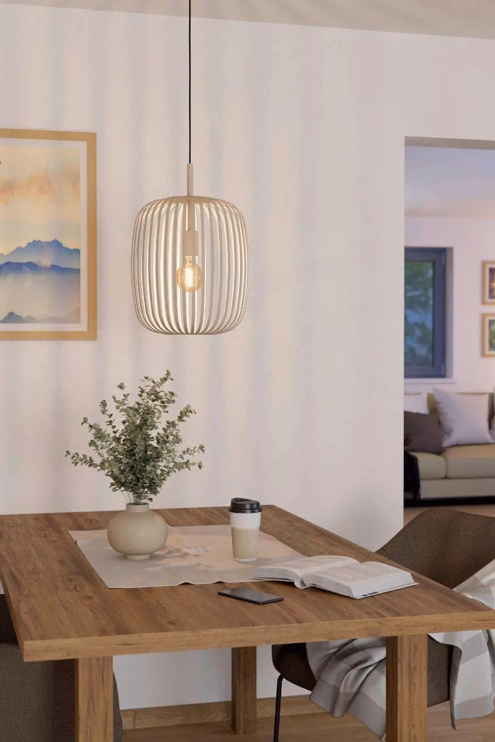Eglo Romazzina Modern Suspended Pendant Light in Sandy Rose and Beige – 2