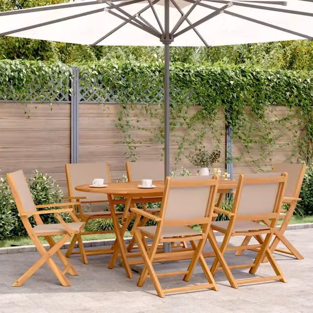 Berkfield Home Set of 6 Folding Garden Chairs in Taupe Fabric and Acacia Wood