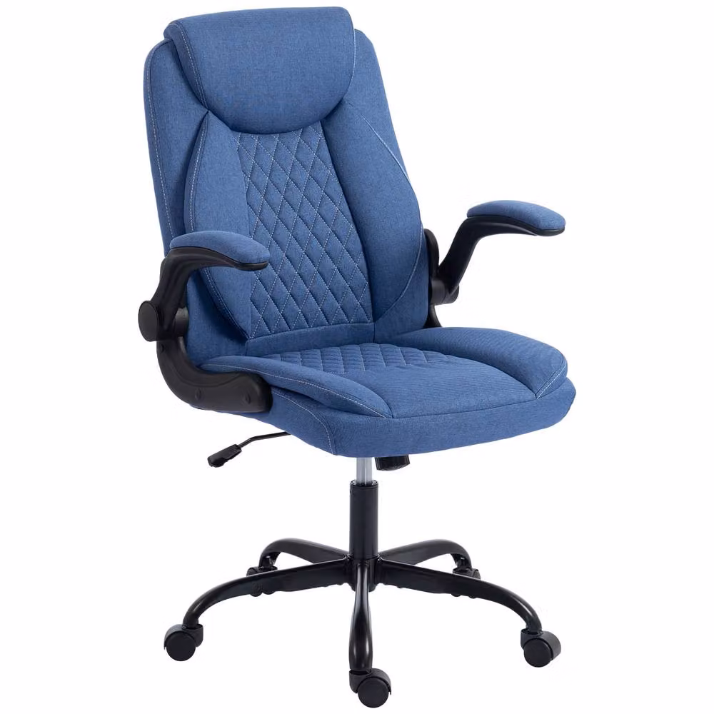 HOMCOM Blue Fabric Swivel Task Chair for Home Office with Armrests and Headrest – 2