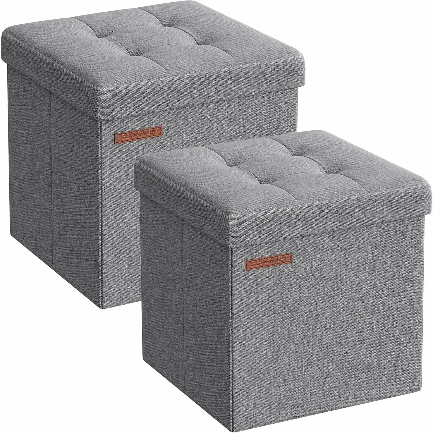 SONGMICS Set of 2 Small Storage Ottoman Benches and Footrest Stools in Light Grey – 3