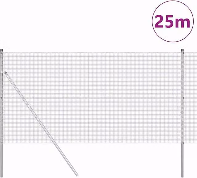 Berkfield Home Modern Welded Wire Fence with 13 Posts, Galvanised Steel, Silver, W: 25 m, H: 1.4 m – 1