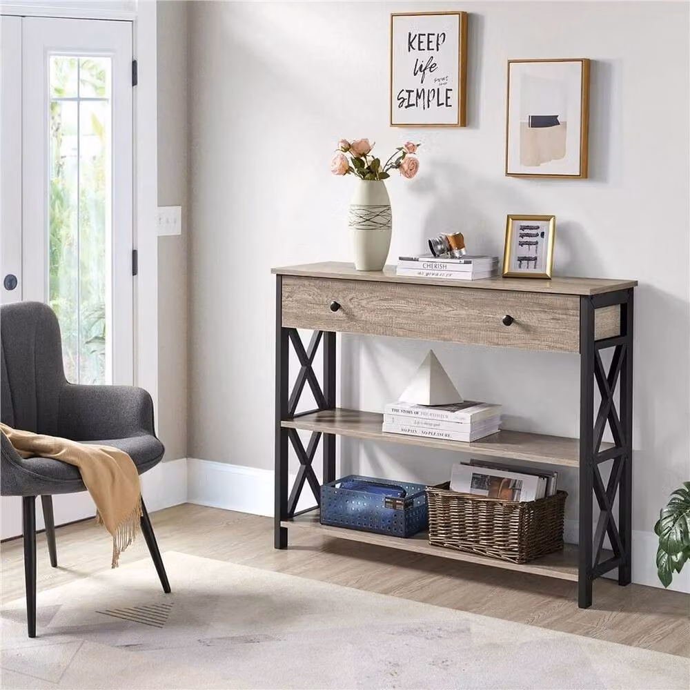 Kelvenix Industrial Console Table with Drawer, Grey, W/D/H: 100 x 29.5 x 80.5 cm – 4