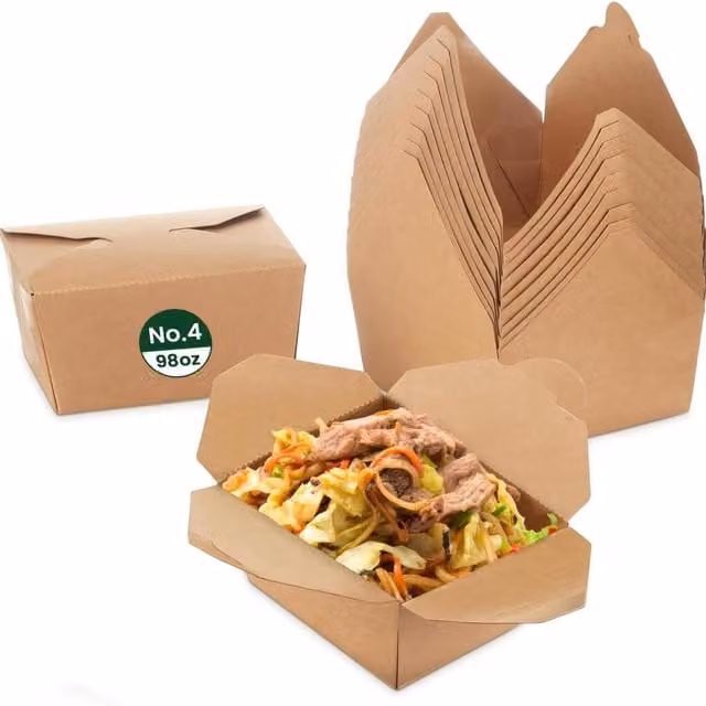 ECONX Brown Cardboard No.4 Takeaway Food Snack Boxes, 100 Pack
